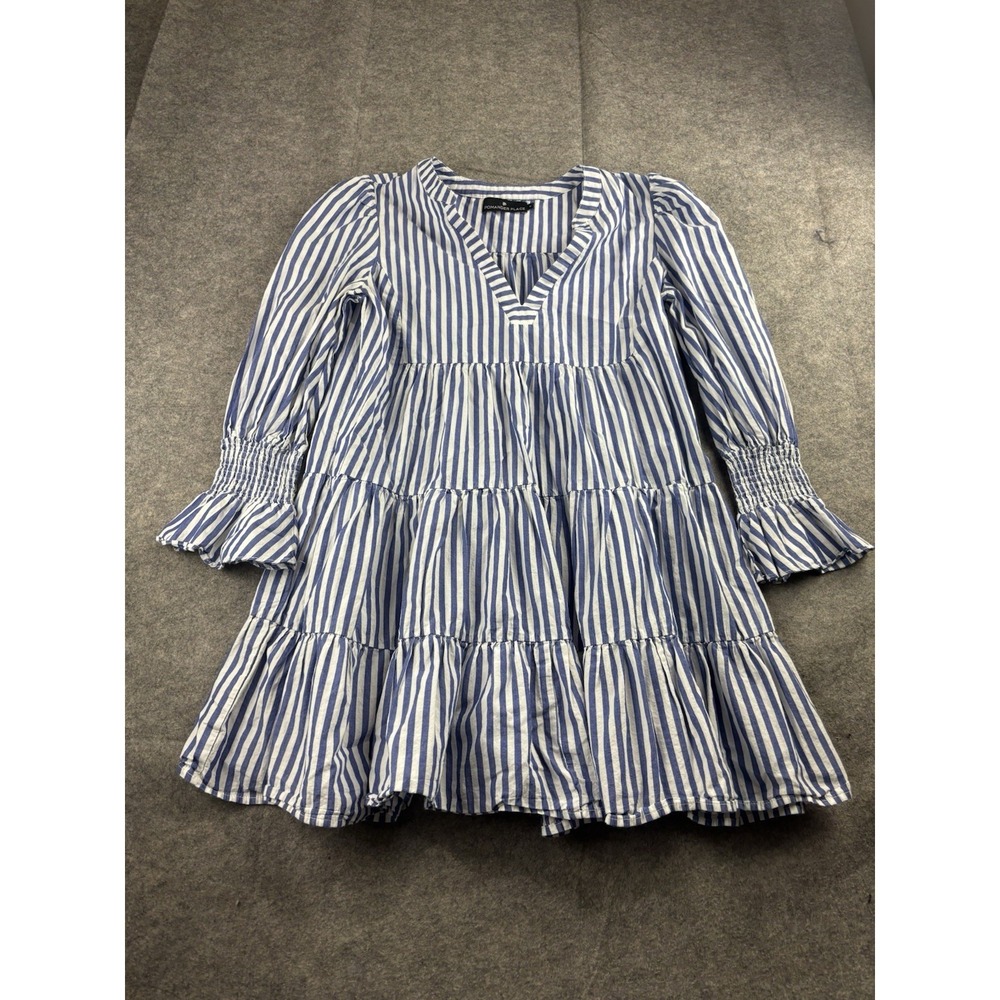 Pomander Place Kenzo Women's M‎ Striped Tiered Cotton Poplin Dress Prep Boho